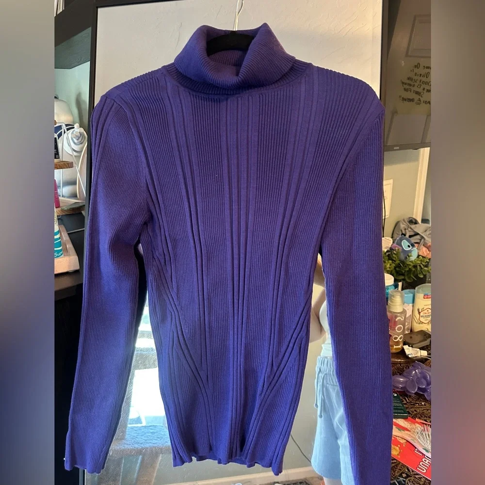 White House Black Market Purple Ribbed Turtleneck Sweater - Picture 2 of 10